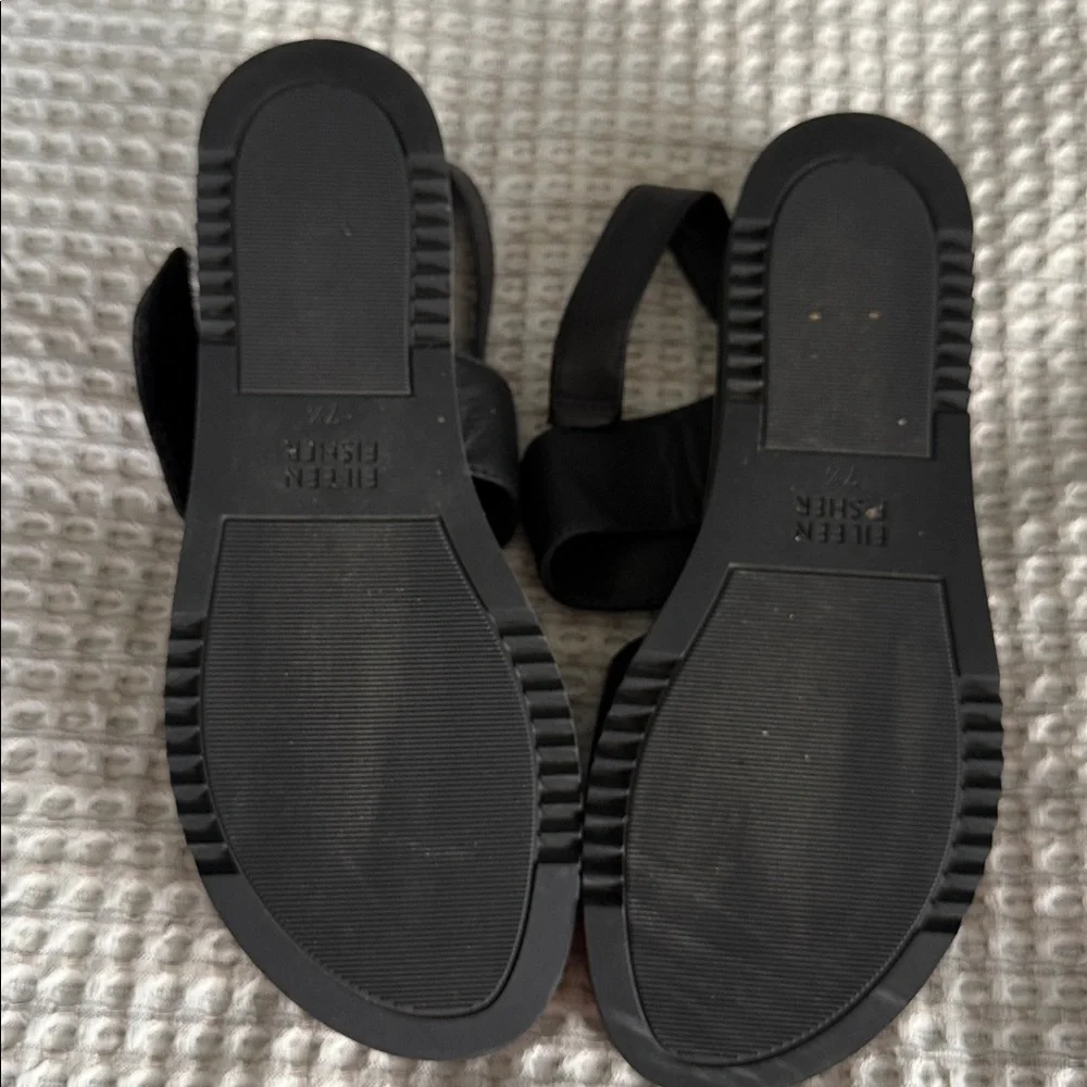 Eileen Fisher Black Leather Double-Strap Sandals
